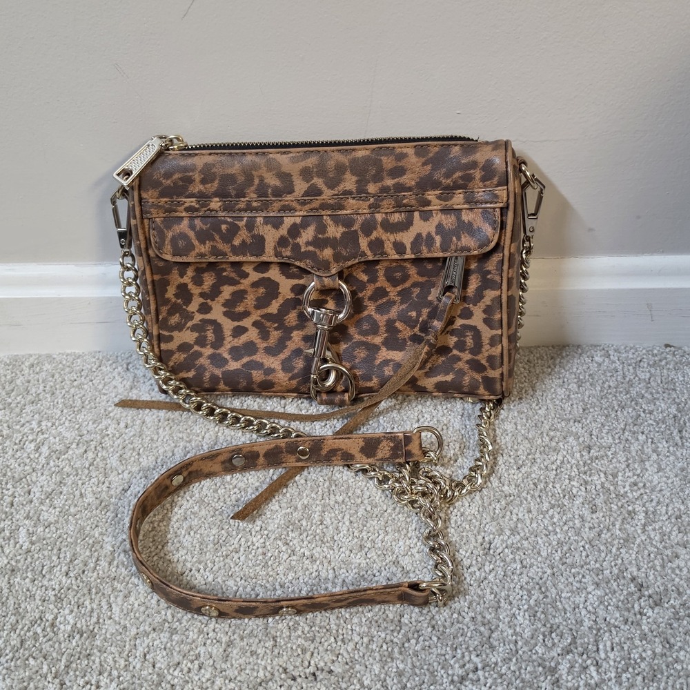 Rebecca Minkoff Cheetah Print Mini MAC Crossbody Bag‎ Gold Link Strap